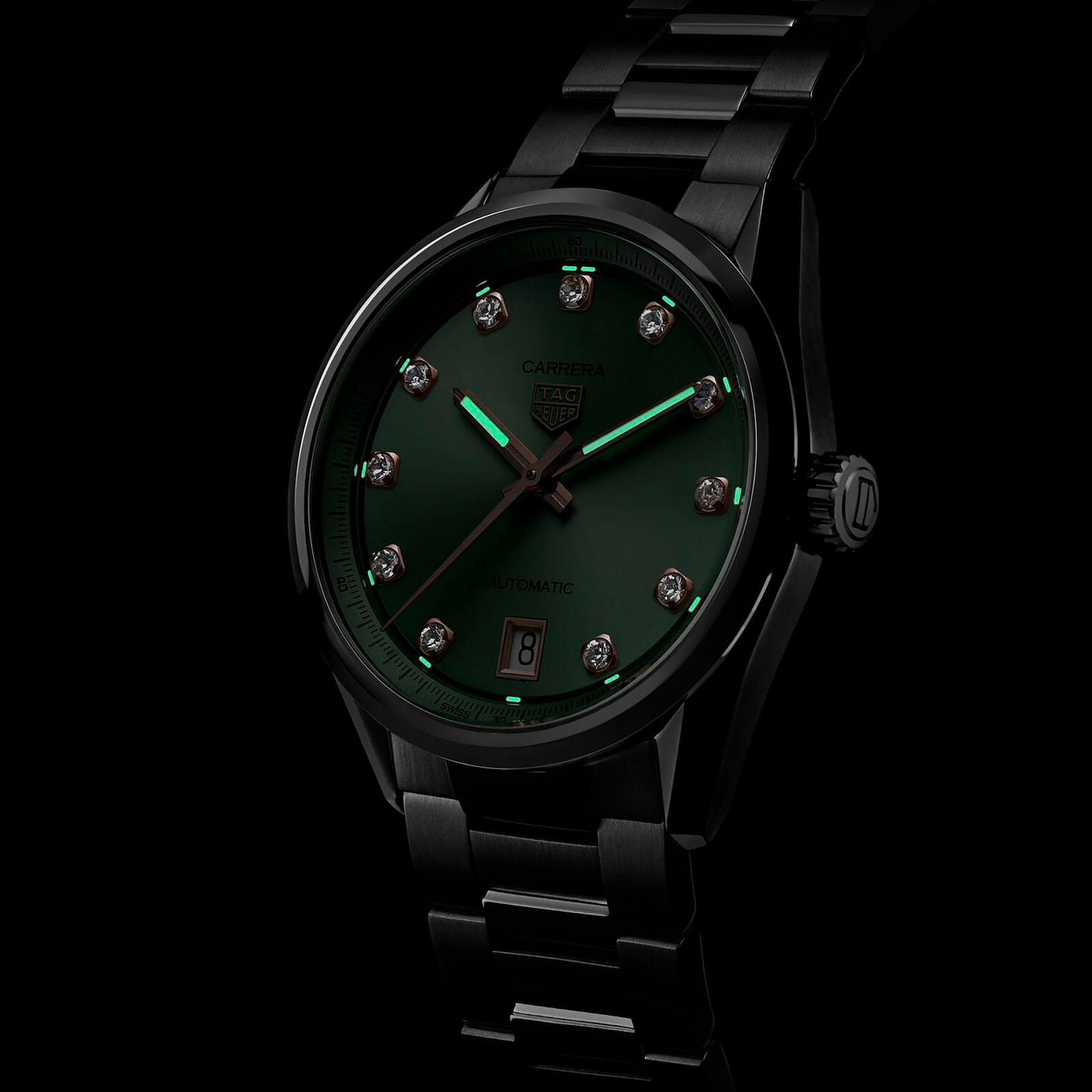 TAG Heuer Carrera Date 36mm Ladies Watch Green Diamond Dot
