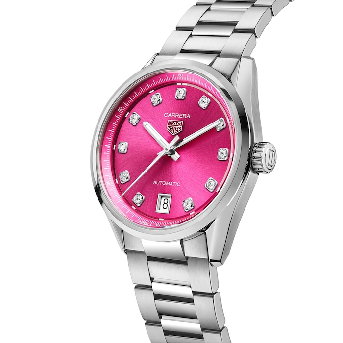 TAG Heuer Carrera Date 36mm Ladies Watch Pink Diamond Dot