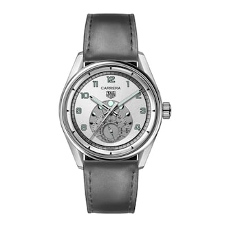 TAG Heuer Carrera Astronomer 39mm Mens Watch Silver Calfskin Strap