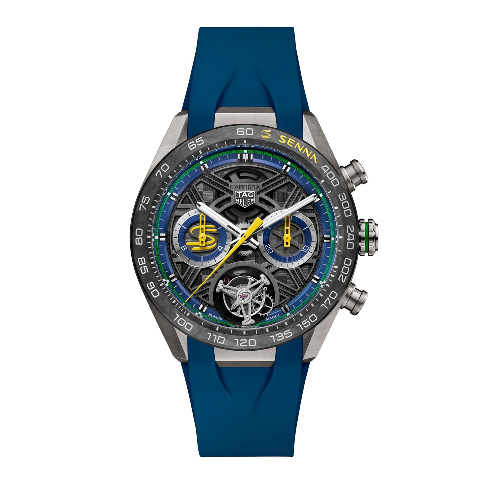 TAG Heuer Carerra Chronograph Tourbillon Extreme Sport X Senna 44mm Limited Editon Mens Watch Blue