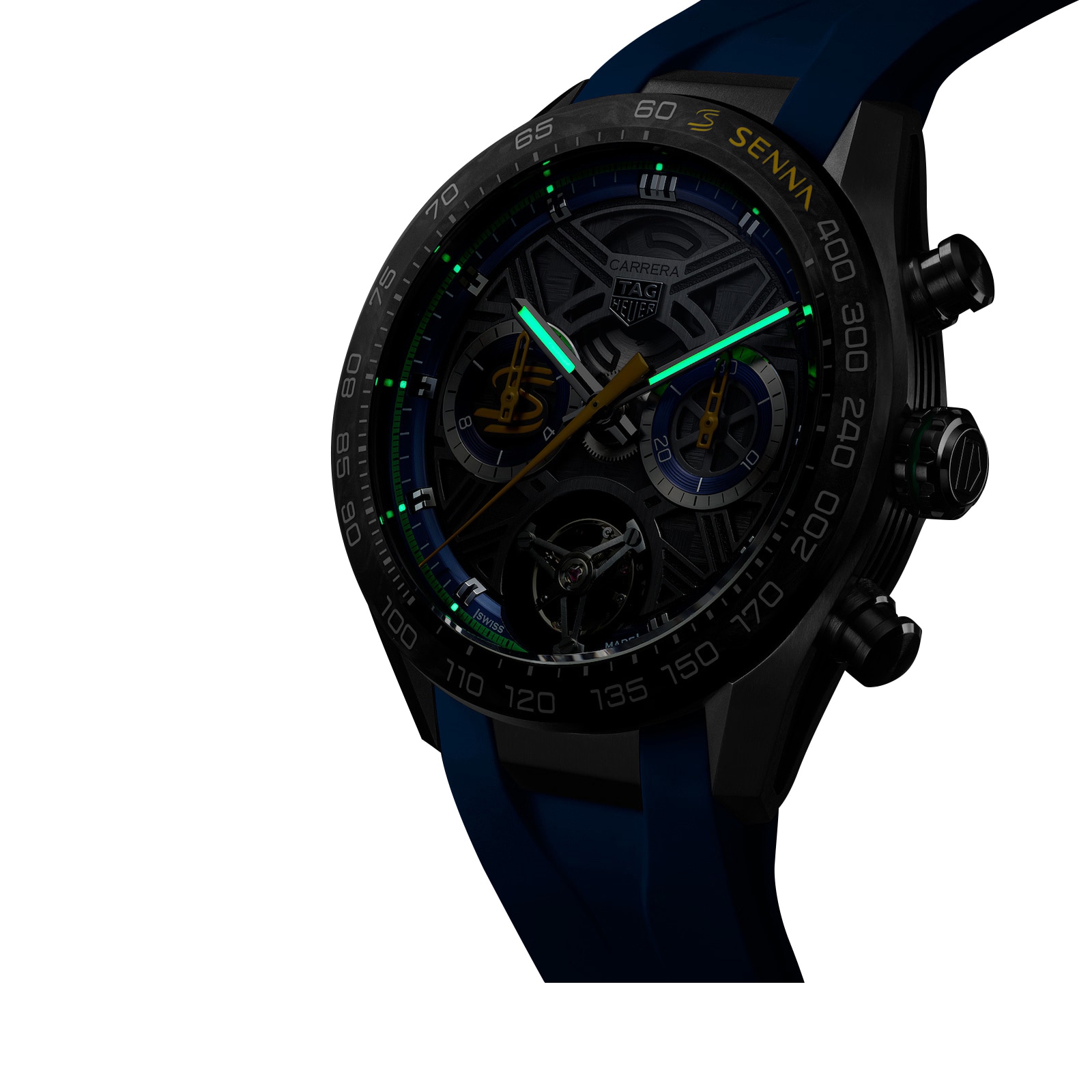 TAG Heuer Carerra Chronograph Tourbillon Extreme Sport X Senna 44mm Limited Editon Mens Watch Blue