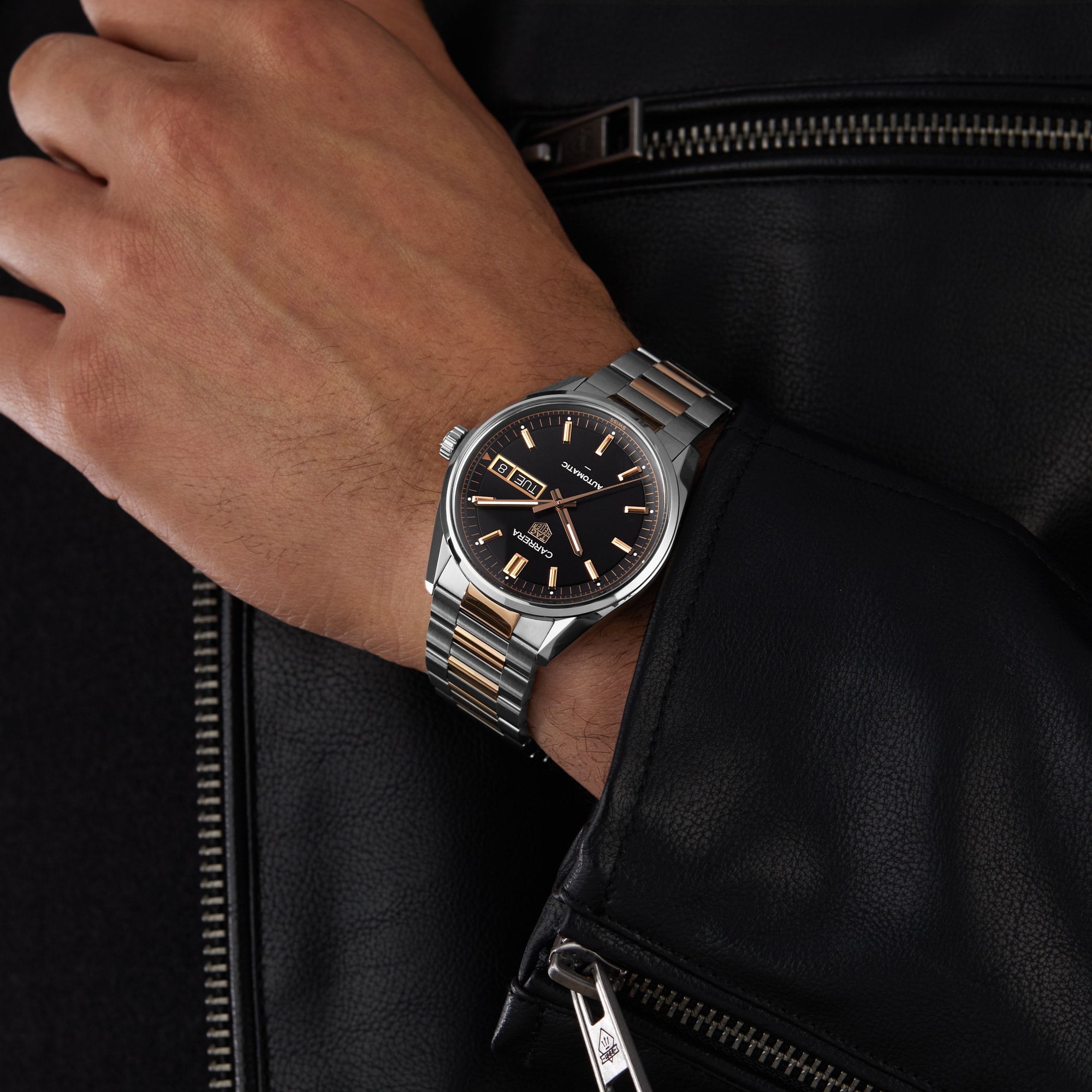 TAG Heuer Carrera Day-Date 41mm Mens Watch Black Rose Gold TAG Heuer Carrera Day-Date 41mm Mens Watch Black Rose Gold