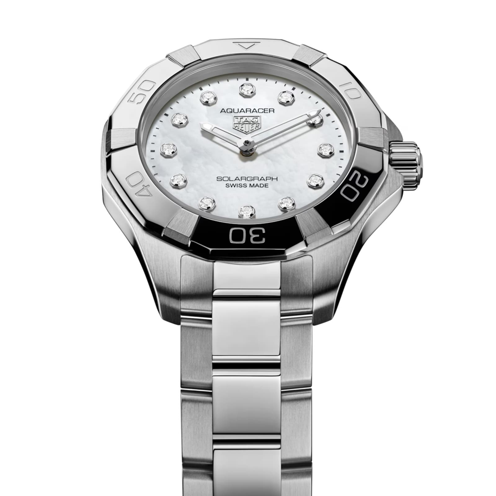 TAG Heuer Aquaracer Professional 100 Solargraph 28mm Ladies Watch White Mother Of Pearl TAG Heuer Aquaracer Professional 100 Solargraph 28mm Ladies Watch White Mother Of Pearl