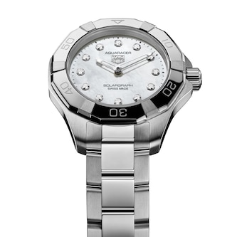 TAG Heuer Aquaracer Professional 100 Solargraph 28mm Ladies Watch White Mother Of Pearl
