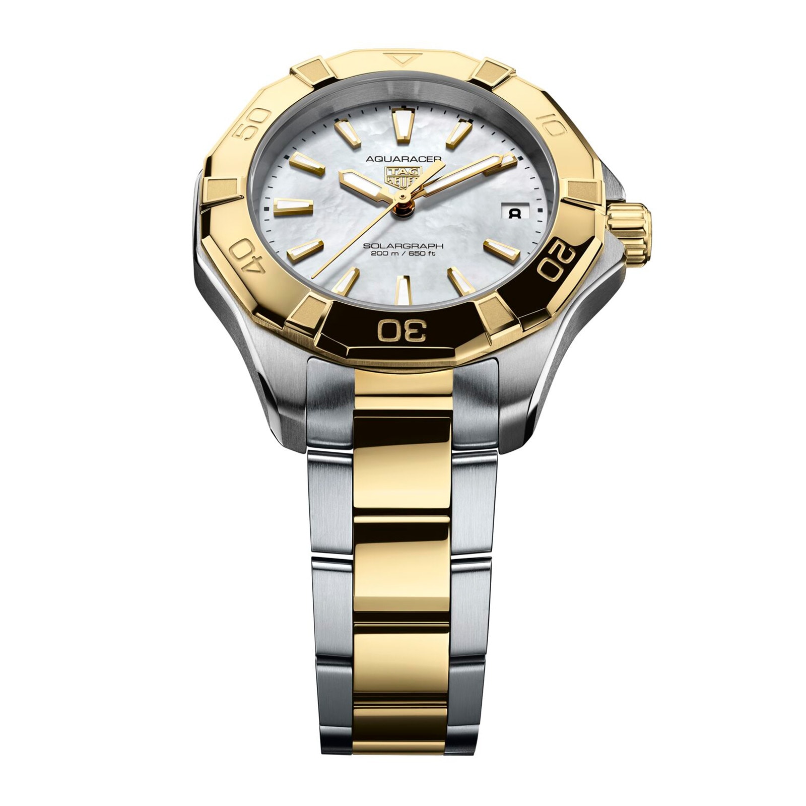 TAG Heuer Aquaracer Professional 200 Solargraph 34mm Ladies Watch 18k Yellow Gold