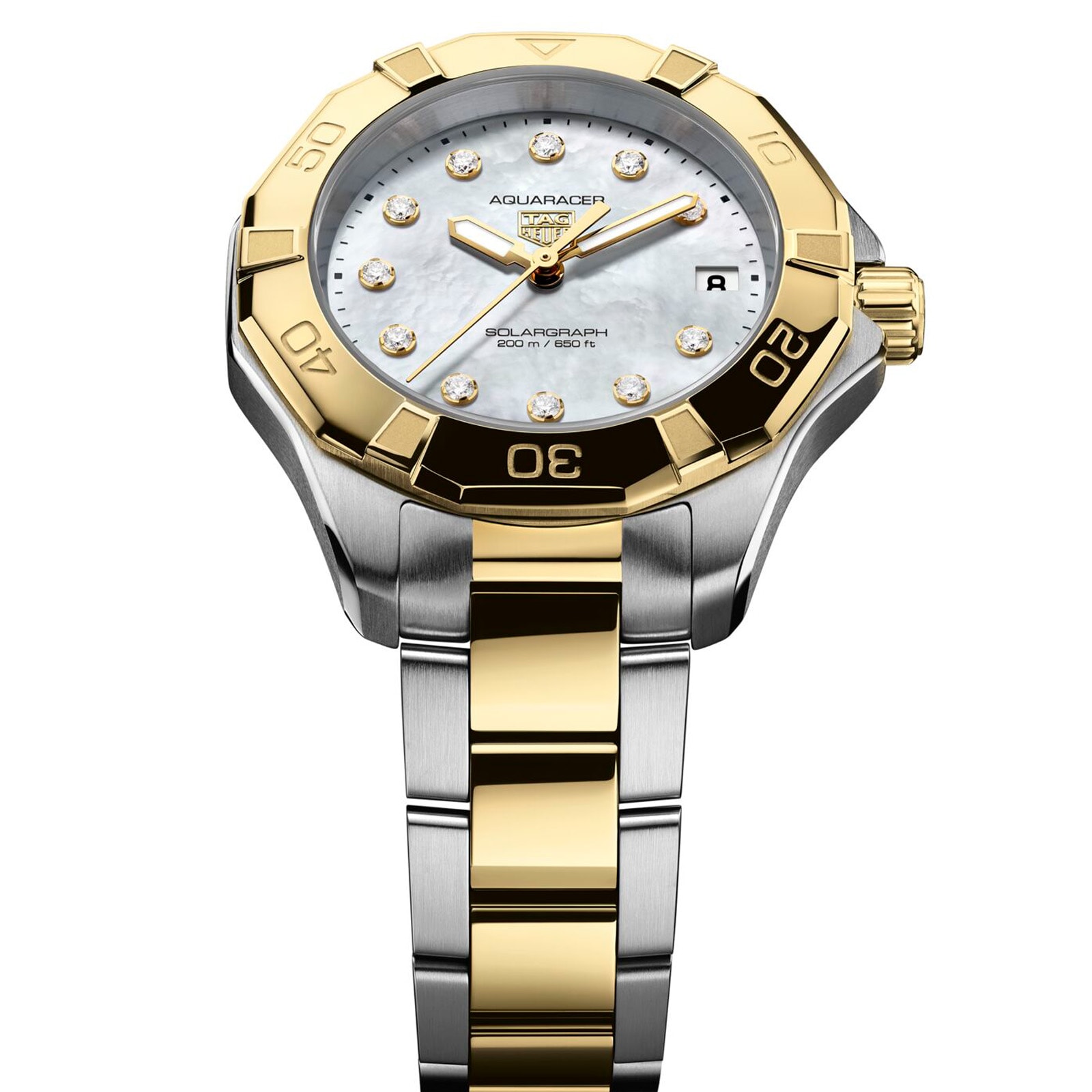 TAG Heuer Aquaracer Professional 200 34mm Ladies Watch 18k Yellow Gold