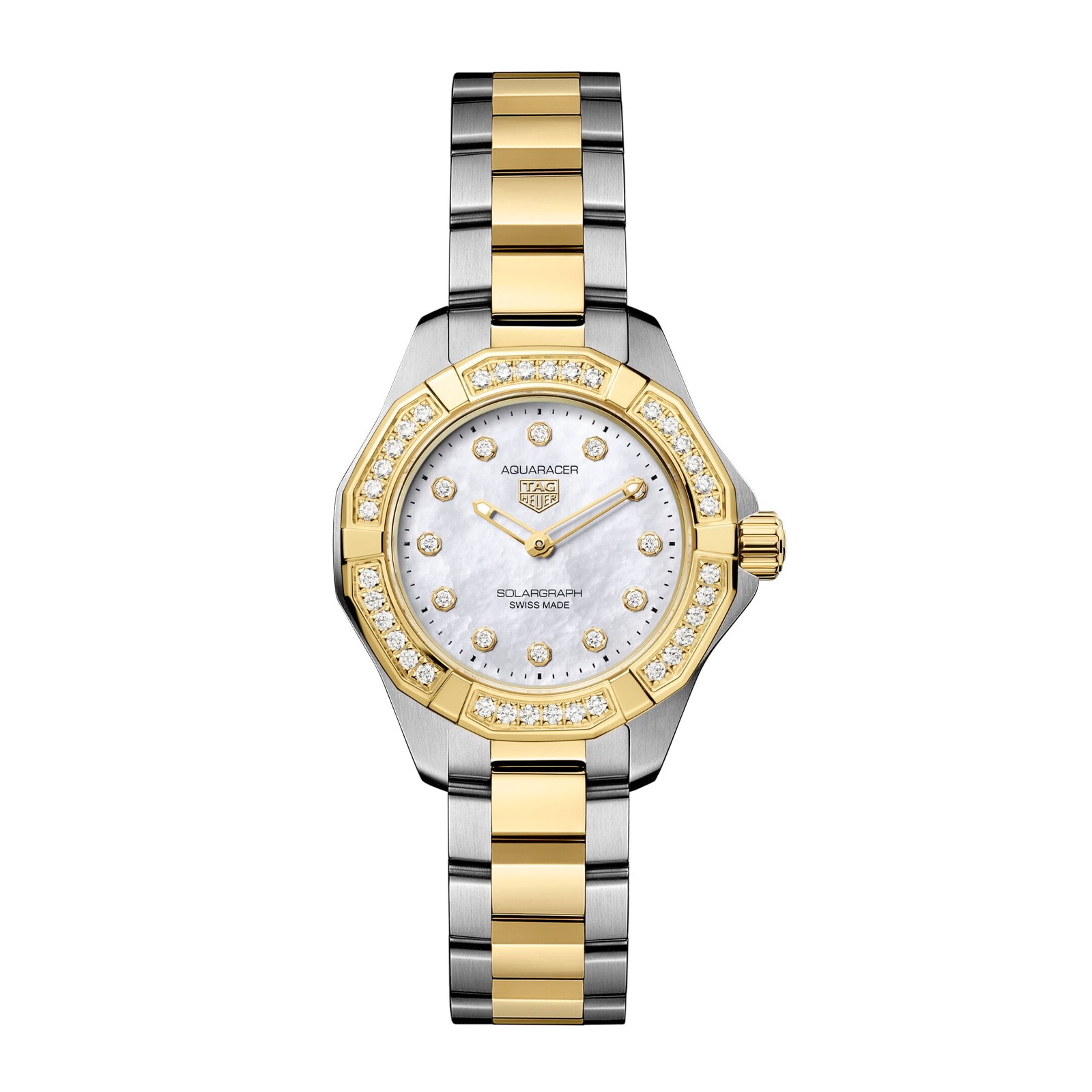 TAG Heuer Aquaracer Professional 100 Solargraph 28mm Ladies Watch 18k Yellow Gold