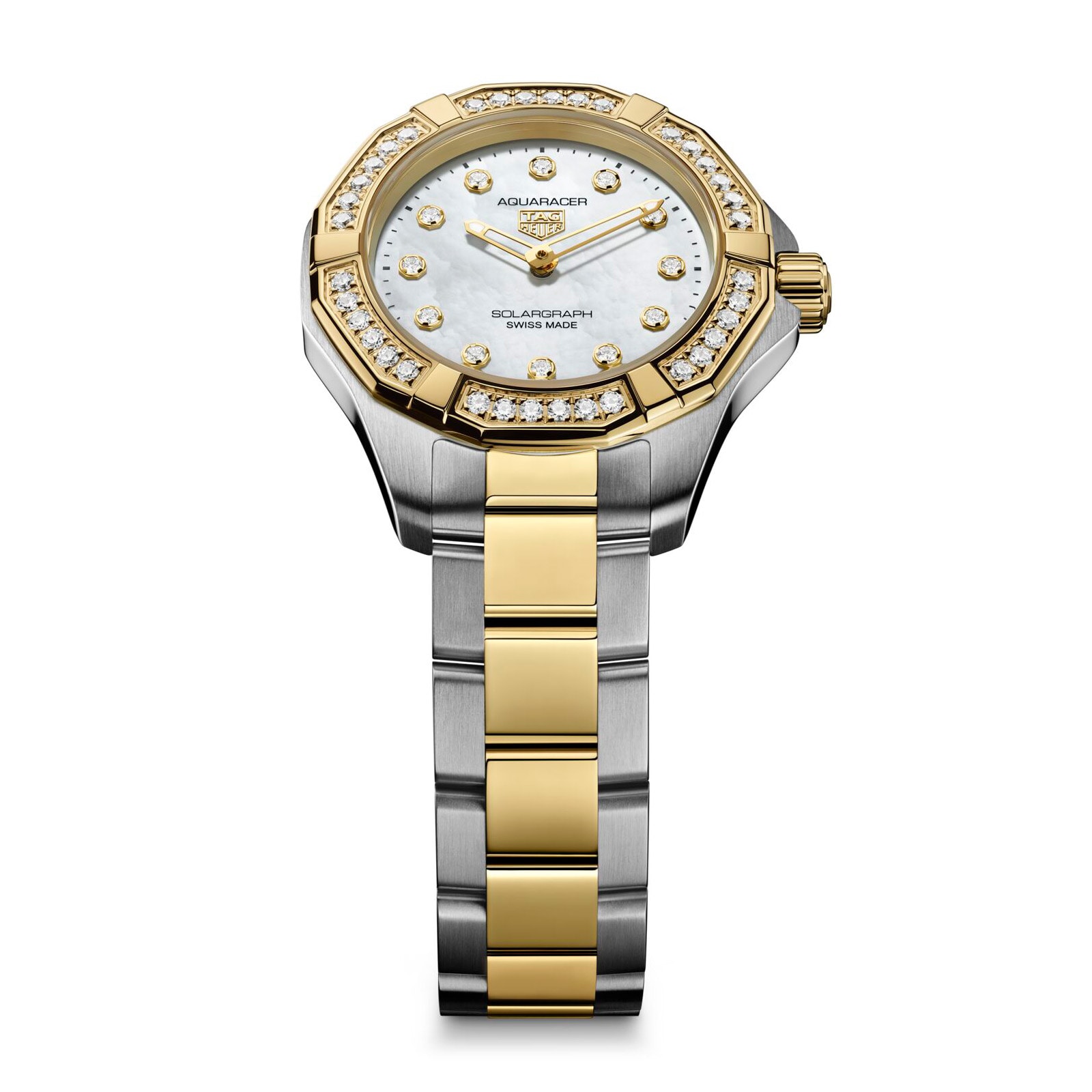 TAG Heuer Aquaracer Professional 100 Solargraph 28mm Ladies Watch 18k Yellow Gold