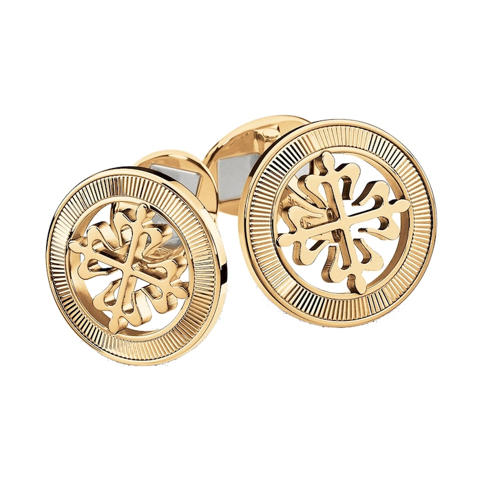 Patek Philippe Calatrava Cross Cuff Links. Calatrava Cross decoration, guilloched outer ring. 18 K yellow gold.