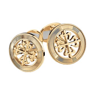 Patek Philippe Calatrava Cross Cuff Links. Calatrava Cross decoration, guilloched outer ring. 18 K yellow gold.