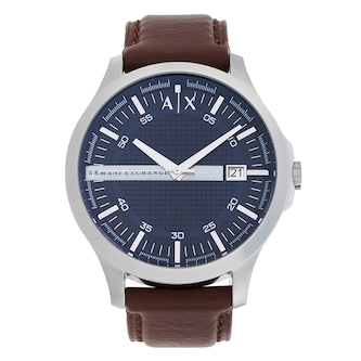 Armani Exchange Three-Hand Date Black Leather Mens Watch