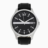 Armani Exchange Three-Hand Date Black Leather Mens Watch