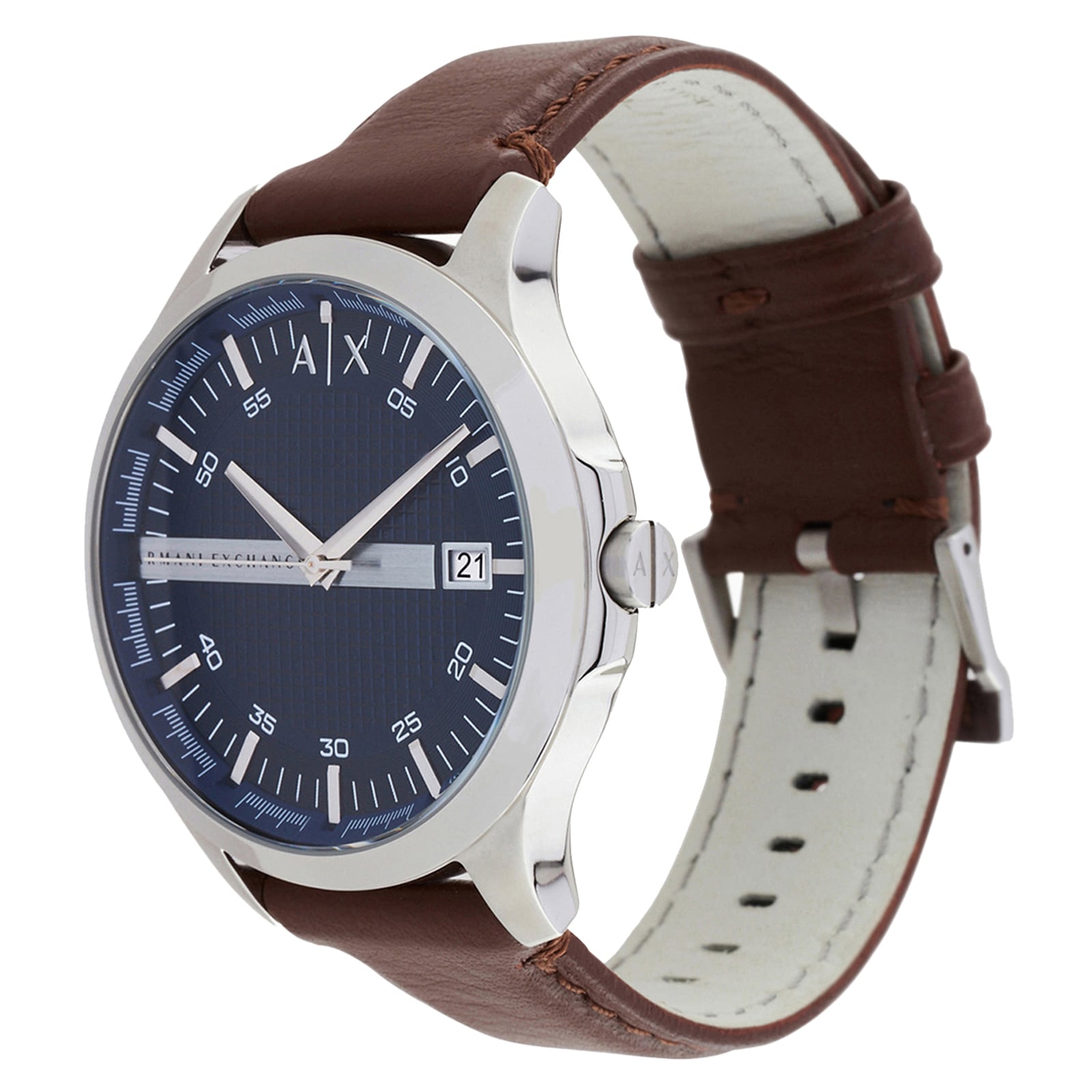 Armani Exchange Hampton Three-Hand Date Black Leather Mens Watch