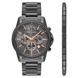 Armani Exchange Banks Chronograph Gunmetal Stainless Steel Watch and Bracelet Gift Set