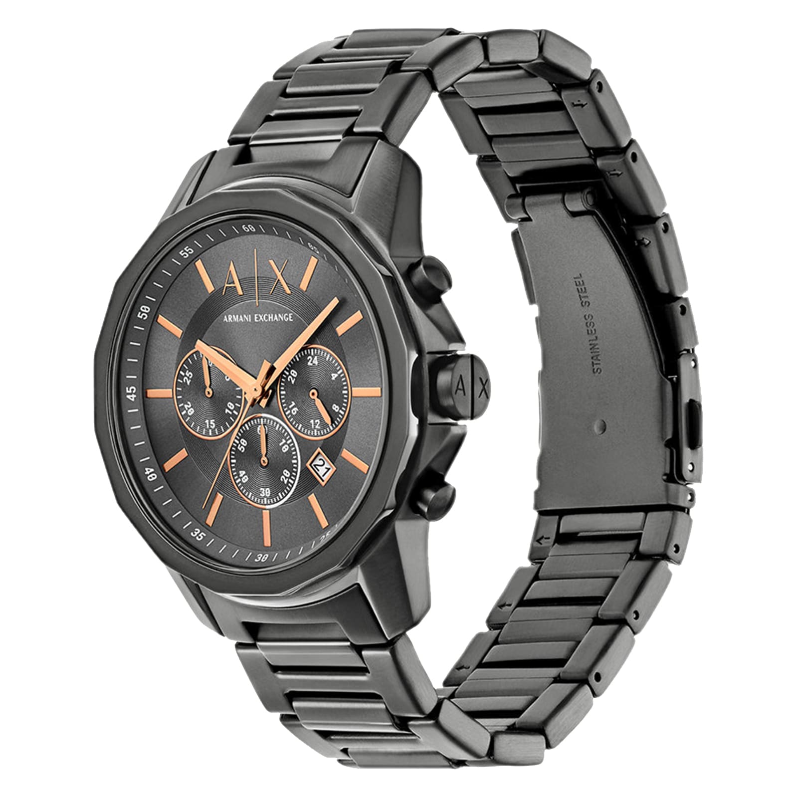 Armani Exchange Banks Chronograph Gunmetal Stainless Steel Watch and Bracelet Gift Set