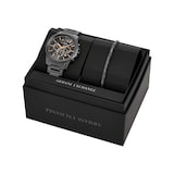 Armani Exchange Banks Chronograph Gunmetal Stainless Steel Watch and Bracelet Gift Set