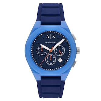 Armani Exchange Sync Chronograph Blue Silicone Black Dial Mens Watch