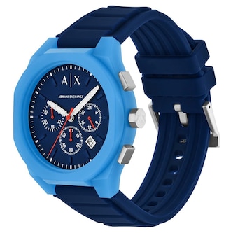 Armani Exchange Sync Chronograph Blue Silicone Black Dial Mens Watch