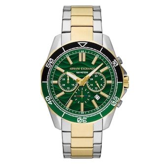 Armani Exchange Spencer Chronograph Two-Tone Stainless Steel Green Dial Mens Watch