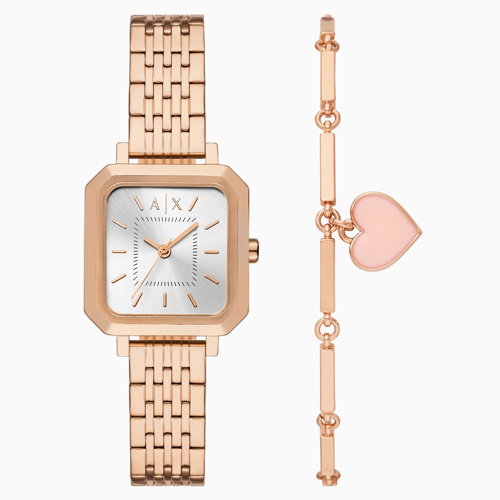 Armani Exchange Leila Three-Hand Rose Gold-Tone Stainless Steel Watch and Bracelet Set