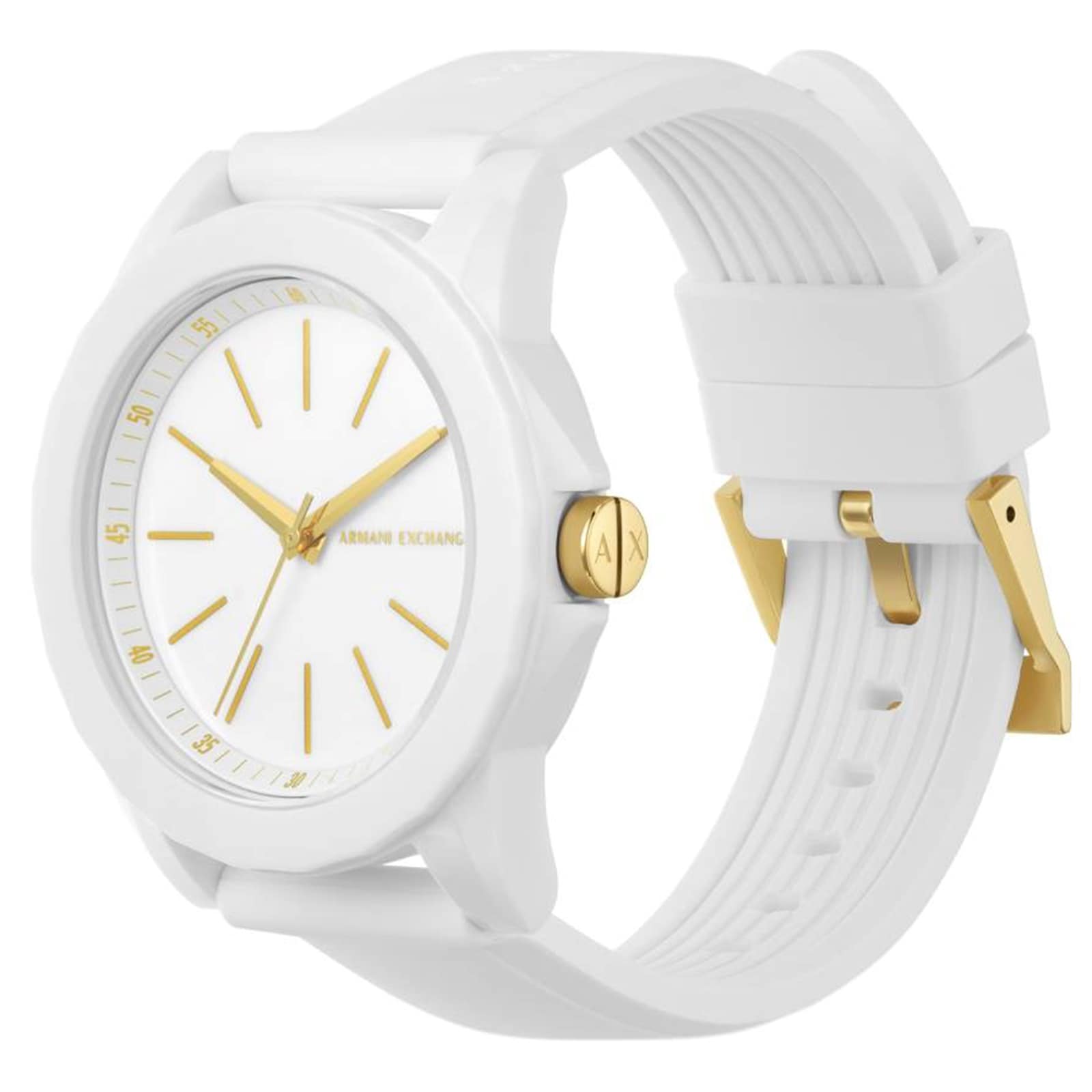 Armani Exchange Lady BanksThree-Hand White Silicone Watch and Luggage Tag Gift Set
