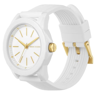 Armani Exchange Lady BanksThree-Hand White Silicone Watch and Luggage Tag Gift Set