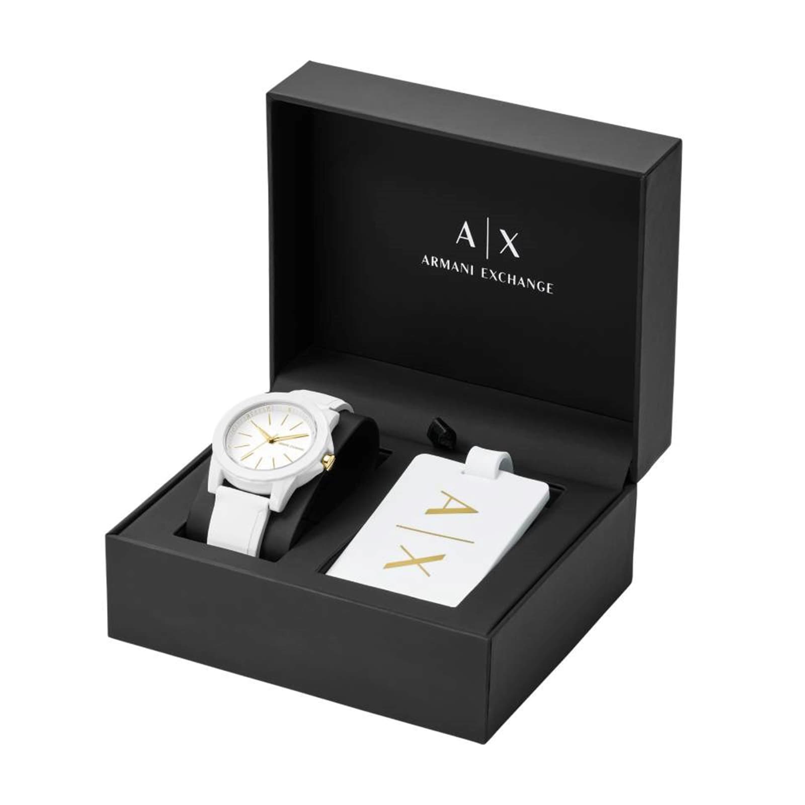 Armani Exchange Three-Hand White Silicone Watch and Luggage Tag Gift Set Armani Exchange Three-Hand White Silicone Watch and Luggage Tag Gift Set