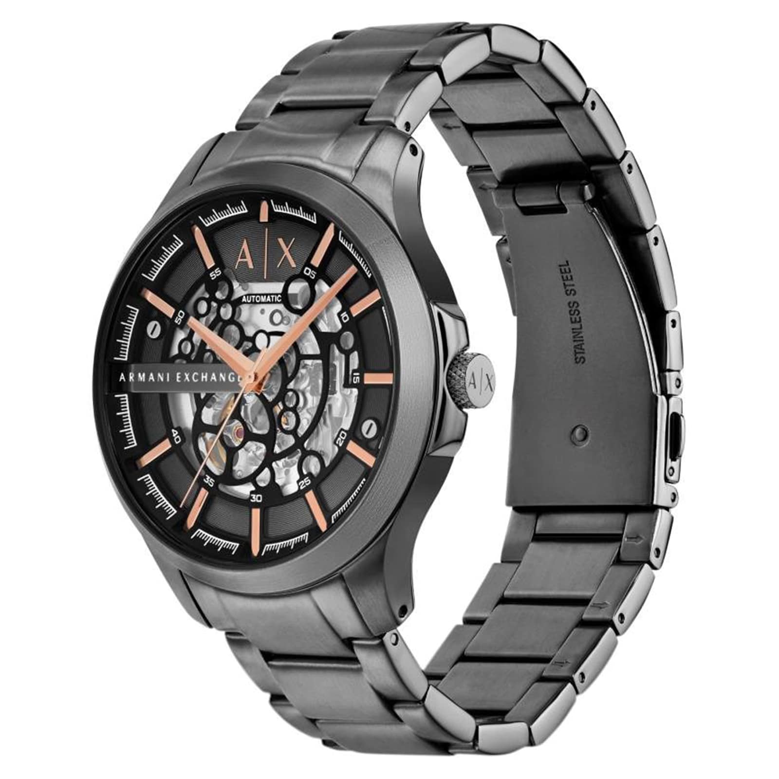 Armani Exchange Hampton Automatic Gunmetal Stainless Steel Mens Watch
