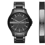 Armani Exchange Three-Hand Date Black Stainless Steel Watch and Bracelet Gift Set