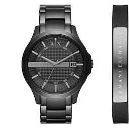 17430471 - Hampton Three-Hand Date Black Stainless Steel Watch and Bracelet Gift Set