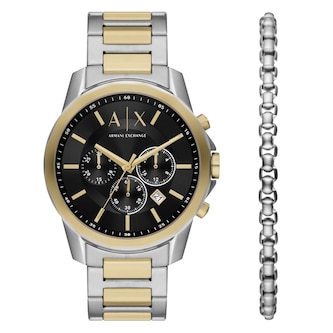 Armani Exchange Banks Chronograph Two-Tone Stainless Steel Watch and Bracelet Set