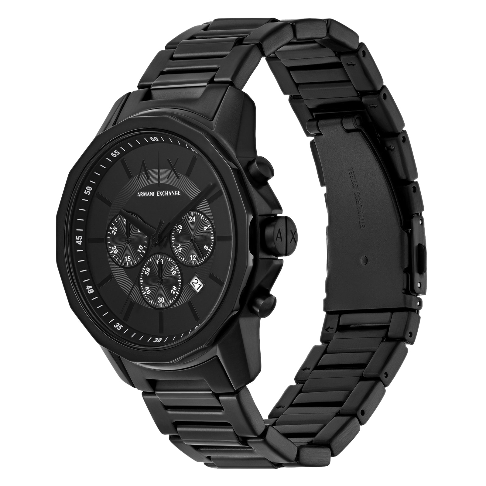 Armani Exchange Banks Chronograph Black Stainless Steel Watch and Bracelet Set