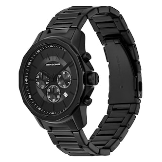 Armani Exchange Banks Chronograph Black Stainless Steel Watch and Bracelet Set