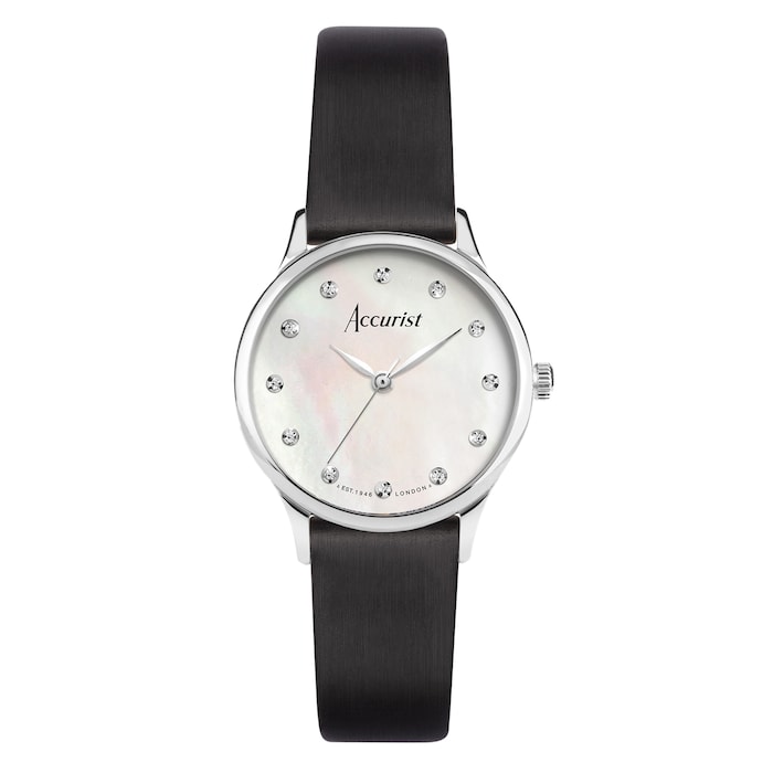 Accurist Dress Diamond 28mm Ladies Black Leather Strap Watch Mother Of Pearl