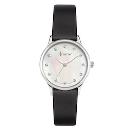17451164 - Dress Diamond 28mm Ladies Black Leather Strap Watch Mother Of Pearl