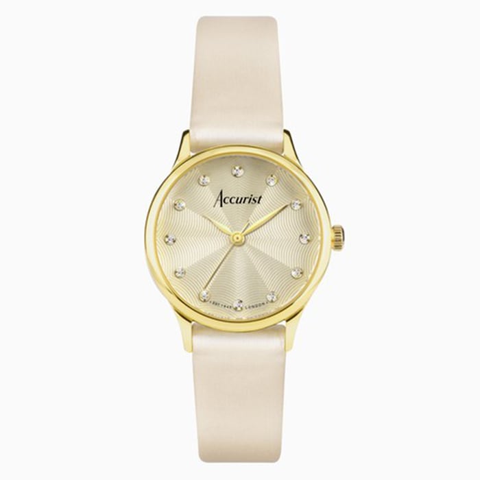 Accurist Dress Diamond 28mm Ladies Cream Leather Strap Watch Champagne