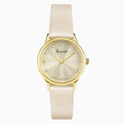 17451167 - Dress Diamond 28mm Ladies Cream Leather Strap Watch Champagne