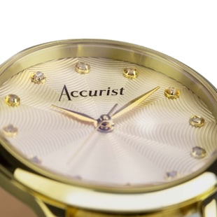 Accurist Dress Diamond 28mm Ladies Cream Leather Strap Watch Champagne