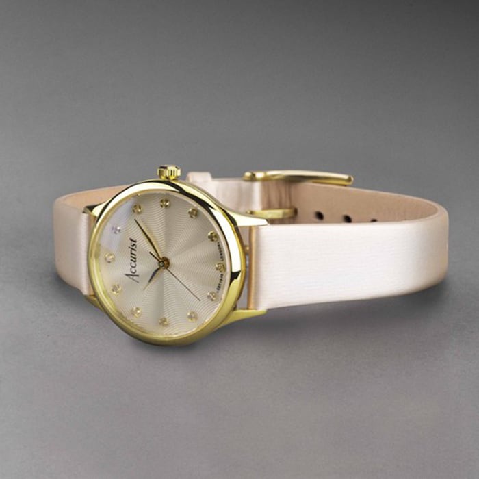 Accurist Dress Diamond 28mm Ladies Cream Leather Strap Watch Champagne