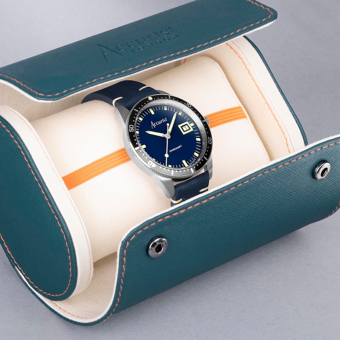 Accurist Dive Blue Leather Strap 42mm Watch