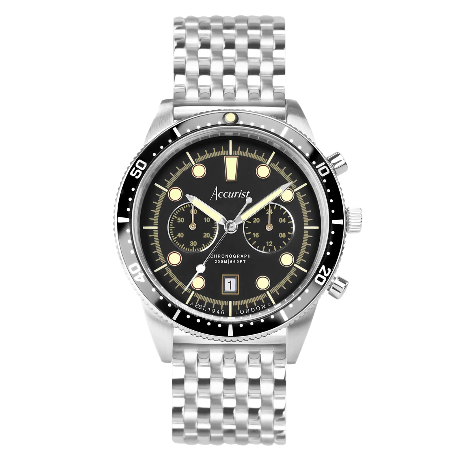 Accurist Dive Stainless Steel Black Dial Mens Watch