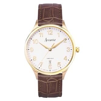 Accurist Classic Brown Leather White Dial Mens Watch