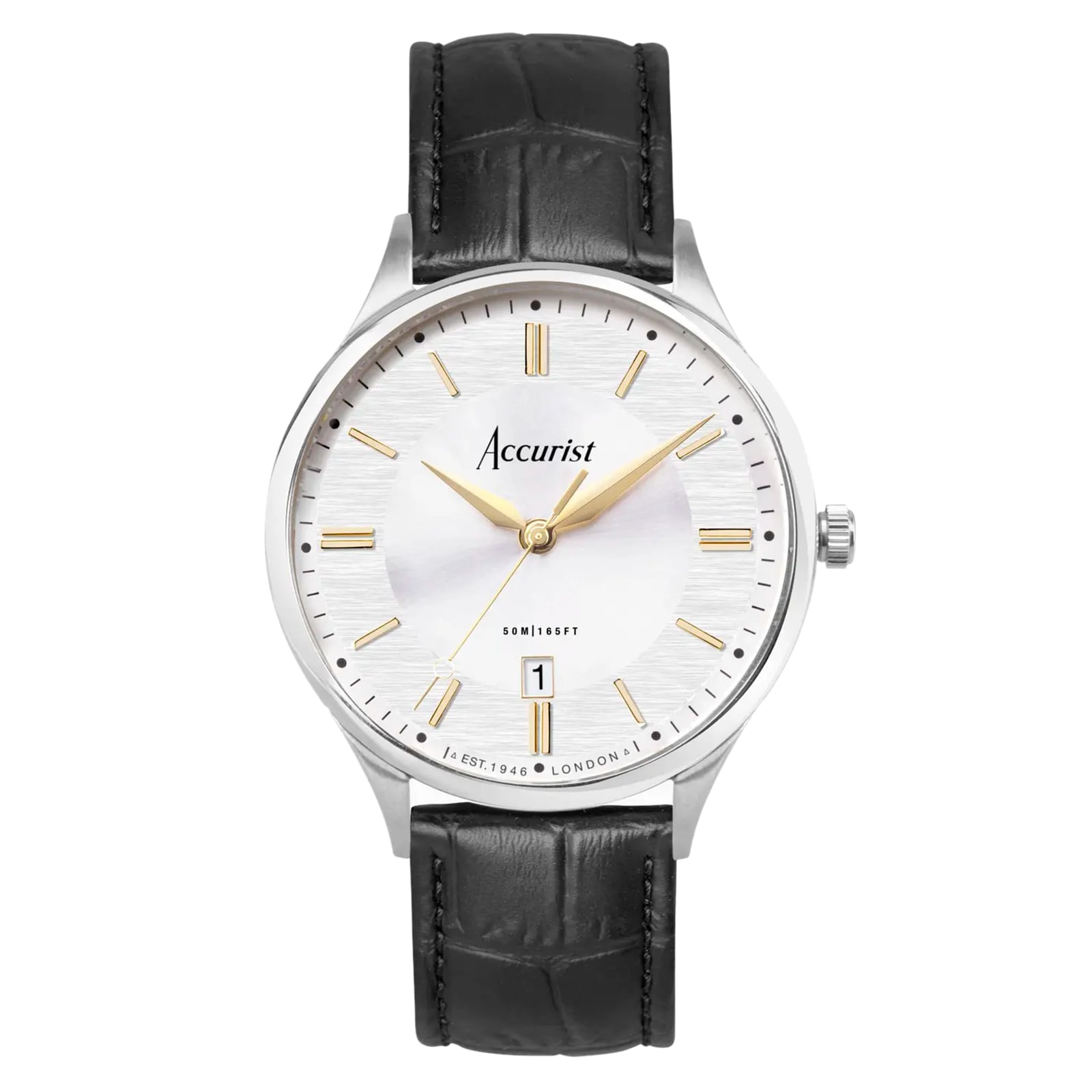 Accurist Classic Black Leather Silver Dial Mens Watch