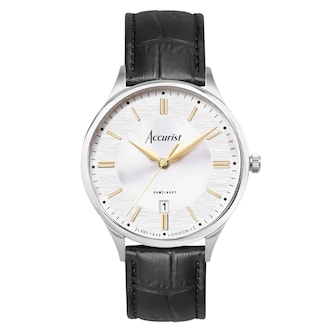 Accurist Classic Black Leather Silver Dial Mens Watch