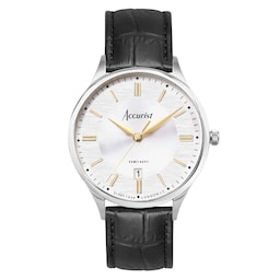 17451214 - Classic Black Leather Silver Dial Mens Watch