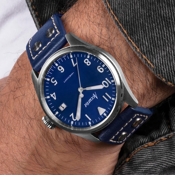 Accurist Aviation Blue Leather Strap 41mm Watch