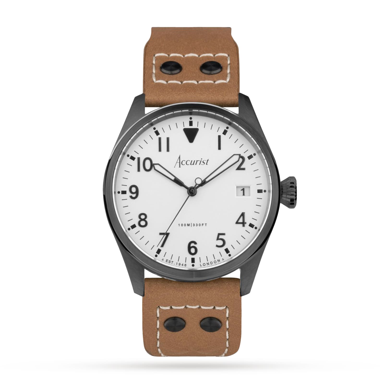 Accurist Aviation Beige Leather Strap 41mm Watch