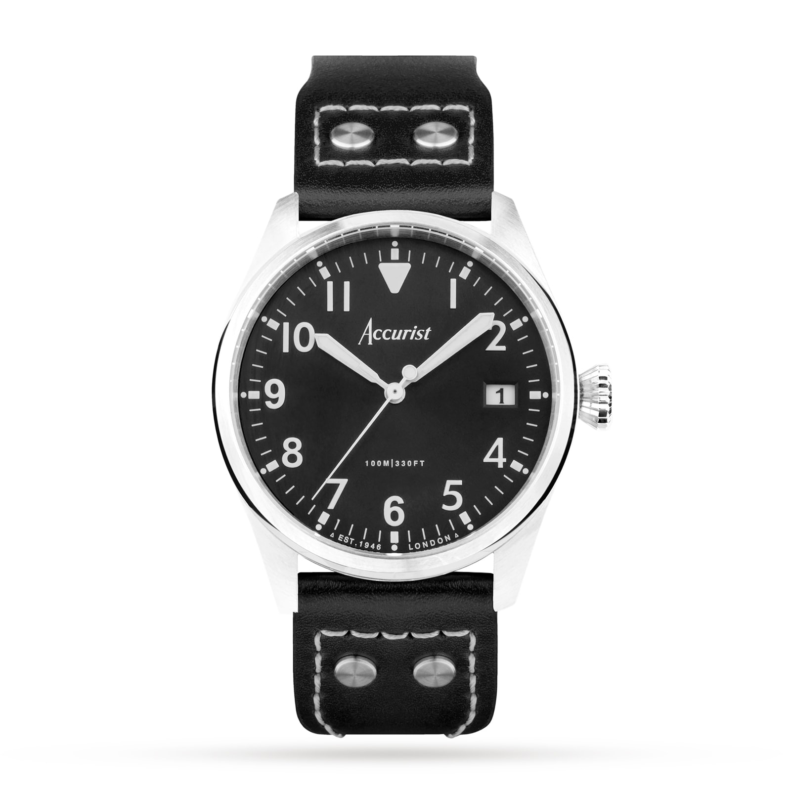 Aviation Black Leather Strap 41mm Watch
