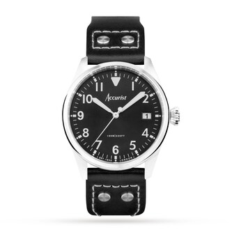 Accurist Aviation Black Leather Strap 41mm Watch Accurist Aviation Black Leather Strap 41mm Watch