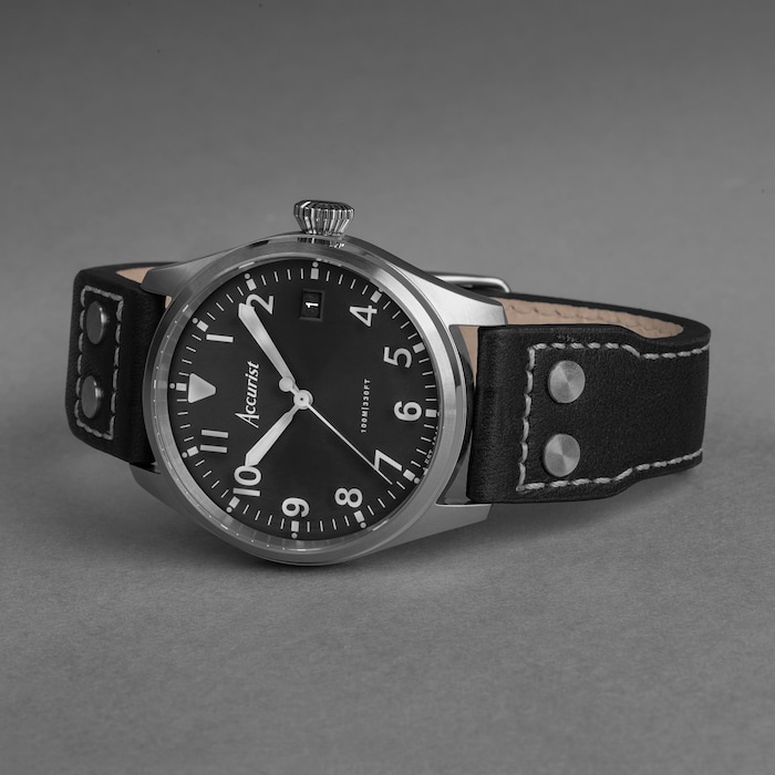 Accurist Aviation Black Leather Strap 41mm Watch